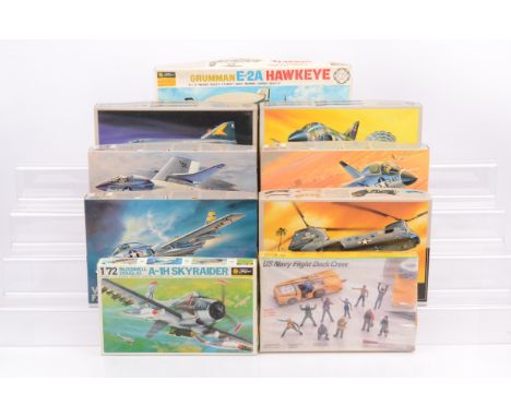 Fujimi WWII and Later Aircraft Kits and Ground Crew Set, a boxed collection, 1:72 scale, 7A15 Hawkeye, H11 Vought Cutlass, H2