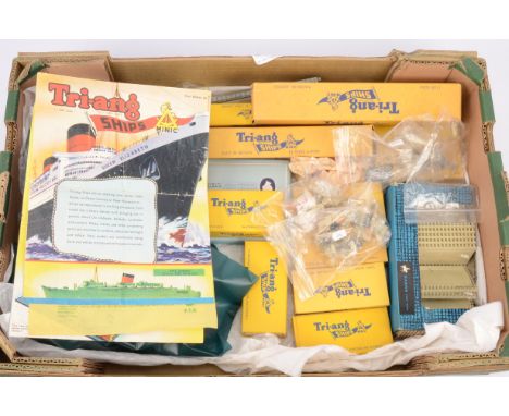 Tri-ang Minic Ships 1:1200 Tugs and Accessories,  Tugs (8, bagged), Floating Dock (2, both boxed), Breakwater Straights (8 in