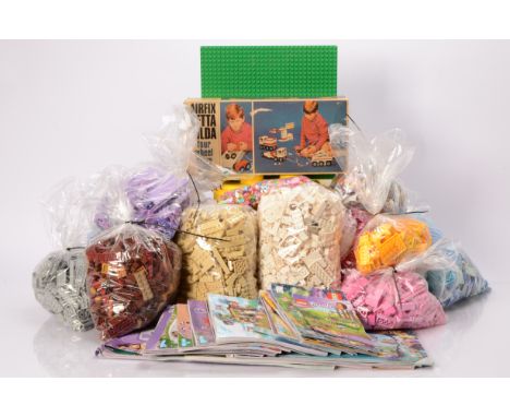 Large collection of 16 bags of coloured Lego mainly from Lego Friends and Elves series, including Turquoise with a few blue a