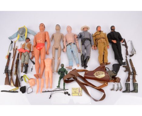 Gabriel Lone Ranger and Tonto and other figures,  Lone Ranger in blue with gun and holster, Tonto in scout clothing, Kenner P