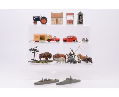 Collection of Britains F G Taylor Crescent and other makers lead Wild Animals Tractor diecast Vehicles and Battleships, Goril