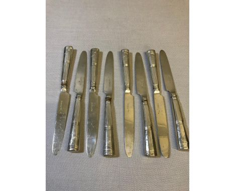 A Set of 8 Scottish Edinburgh Georgian silver dinner knifes With saying etched to handle"Vincere vel mori" Conquer or die. Ma