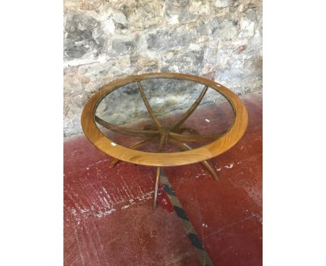 Retro teak G-Plan spider coffee table, fitted with glass top. 