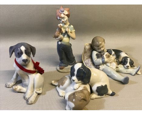 3 Lladro/Nao figures together with Royal Copenhagen dog figure 