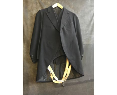 Vintage Gentleman's suit jacket, waist coat and pin strip trousers with braces 