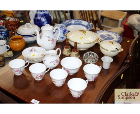 A quantity of china to include Royal Worcester teaware; mini Bells decanters; Art Deco tureens and covers; blue and white chi