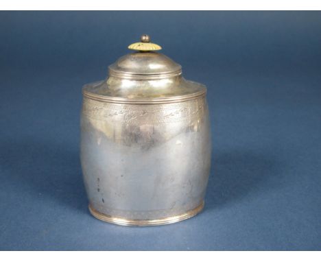 A 19th Century Danish silver oval Tea Caddy and Cover engraved bright-cut friezes and initials EB, Copenhagen circa 1808, mak