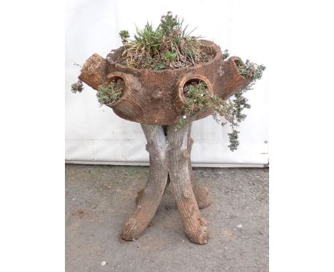 A Doulton style glazed terracotta tree effect Planter on Stand with four branch base 2ft 5in H x 2ft D 