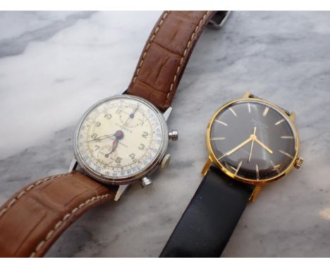 A Pierce Chronograph the champagne dial with arabic numerals, minute track and two subsidiary dials in steel case numbered 82