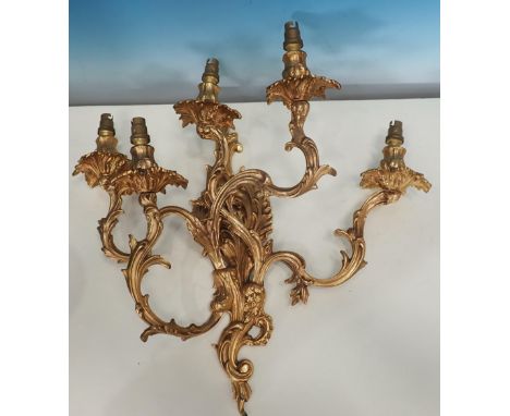 A gilt metal five branch Wall Light with scrolled and foliate design, 18in H 