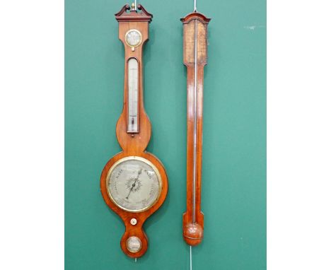 A 19th Century mahogany cased Banjo Barometer with swan neck pediment, acorn finial and silvered dials 3ft 2in L and a Georgi