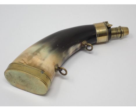 A horn Shot Flask with brass mounts 