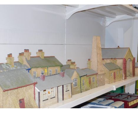 Ceramic models of houses, railway buildings, chapel and brick walling, for a large gauge railway. (qty)