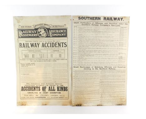 A Waterloo Station Southern Railways Bylaws poster, Short Particulars of Offences and Penalties, Bylaws No 4-23, together wit
