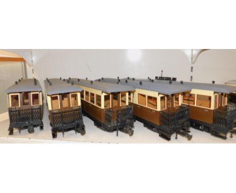 Five Chinese large scale model railway GWR railway coaches, 1st and 3rd Class compartments, No 4154, 6338 and 6466.