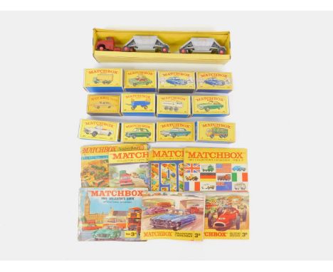 A Matchbox Major Pack M-4 Fruehuf Hopper Train, boxed, together with Matchbox Series Vehicles, comprising a DAF Tipper Contai