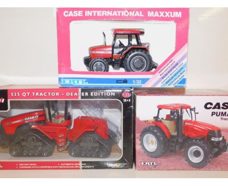 An Ertl die cast model of a Case HI Puma 180 tractor, scale 1:32, a 535 QT tractor - dealer edition, and a Case Internation M