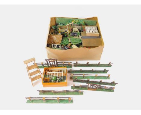 A Britains lead garden, including a span roof greenhouse, boxed, figures, fencing, trees, etc, together with a Dinky AA Box, 