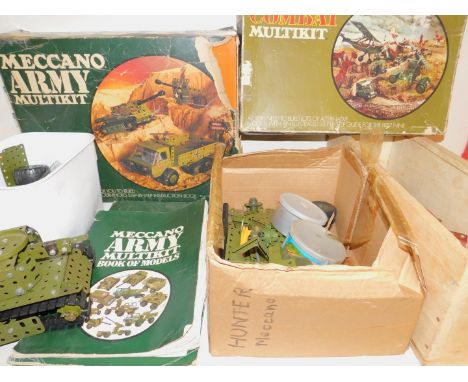 A Meccano Army Multikit, boxed with instructions, further Multikit items, and sundries. (qty)