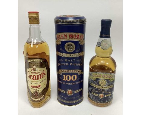 Whisky - Glen Moray Single Speyside Malt Scotch Whisky Commemorative 12 Years Old, 40% Vol., 70cl., in tin; Grant's Finest Sc
