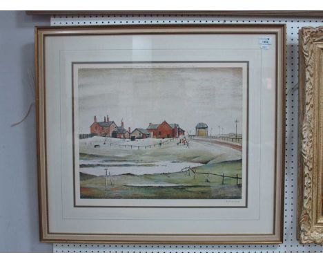 AFTER LAURENCE STEPHEN LOWRY (1887-1976) *ARR'Landscape with Farm Buildings', colour print, signed in pencil in the margin, b