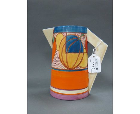 A Wilkinson's Ltd Clarice Cliff 'Fantasque' Pottery Jug, painted in the Melon pattern within blue, orange and purple bands, p