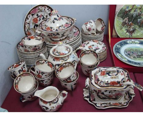 A Mason's Patent Ironstone China Dinner and Tea Service in the 'Mandalay' Pattern, printed marks, comprising: vegetable turee