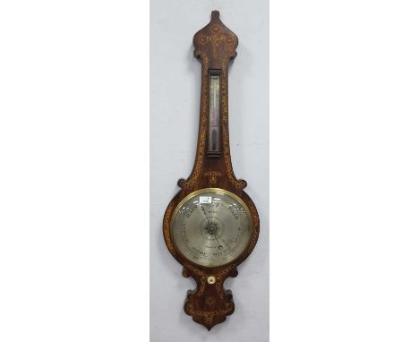 A XIX Century Inlaid Rosewood Onion Topped Barometer, with thermometer, named 'Budd, Banbury' to silvered dial, 107cm high.