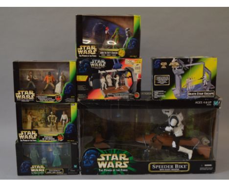 Quantity of Kenner/Hasbro Star Wars POTF2 figures: large Speeder Bike with Scout Trooper; Death Star Escape; Jedi Spirits; Pu