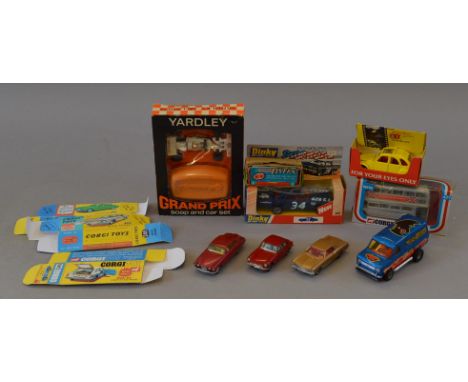 Three boxed diecast model cars by Corgi, 'Yardley McLaren Grand Prix Soap and Car set', 471 Jubilee Routemaster and 51655 Jam