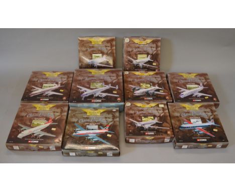 Ten boxed Corgi 'Aviation Archive' diecast model aircraft in 1:144 scale including a 47508 Lockheed Constellation in 'Pan Am'