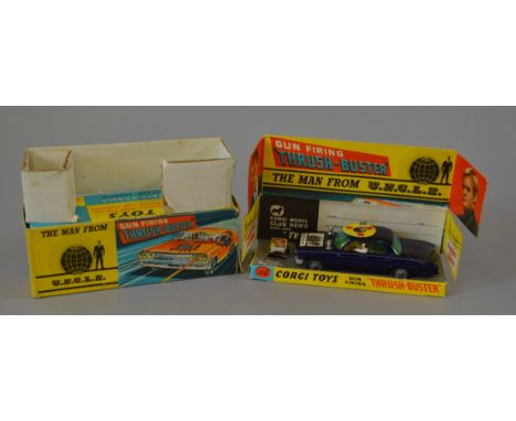 A boxed Corgi Toys 497 'The Man From U.N.C.L.E. Thrushbuster' Oldsmobile in blue with cast hubs,VG together with 'Waverley Ri