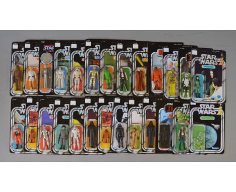 26 x Star Wars 3 3/4" action figures, mostly vintage Kenner on reproduction cards but also includes some custom made figures.