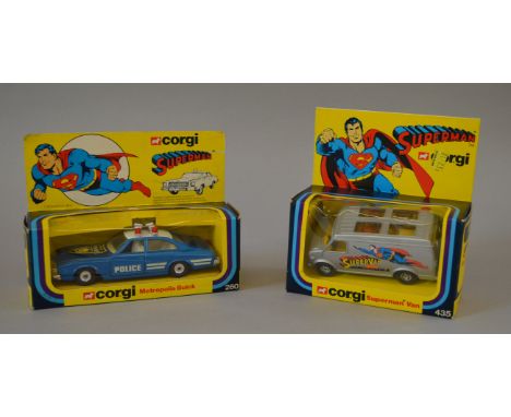 Two boxed Superman related Corgi Toys, 260 'Metropolis Buick'' and 266 'Superman Van' in silver, both appear VG in G+ boxes. 