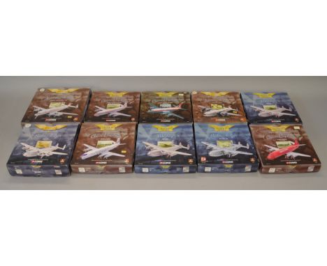 Ten boxed Corgi 'Aviation Archive' diecast model aircraft in 1:144 scale including a 47501 Lockheed Constellation in 'TWA' li