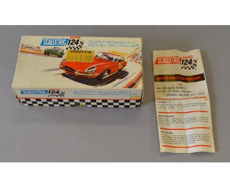 Scalextric Super 124 slot car Alpha Romeo Sports Saloon 24C100, blue with racing number 1. VG, in VG box with 'Hooty's £1.00'