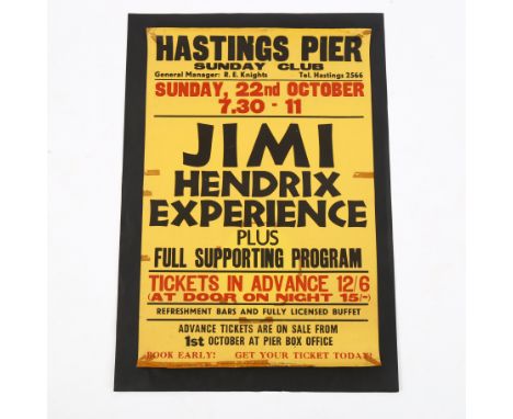 Jimi Hendrix Experience on Hastings Pier original advertising poster, Sunday 22nd October 1967, by Hastings Printing Co, 76cm
