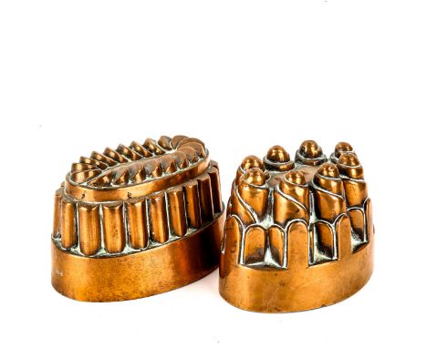 2 Victorian copper jelly moulds, including example by Benham & Froud model 637, other stamped 106, largest length 16cm, heigh