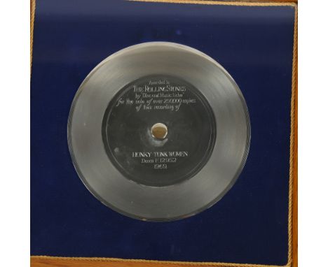 The Rolling Stones Honky Tonk Women 1969 silver disc, awarded by "Disc And Music Echo" for the sale of over 250,000 copies of