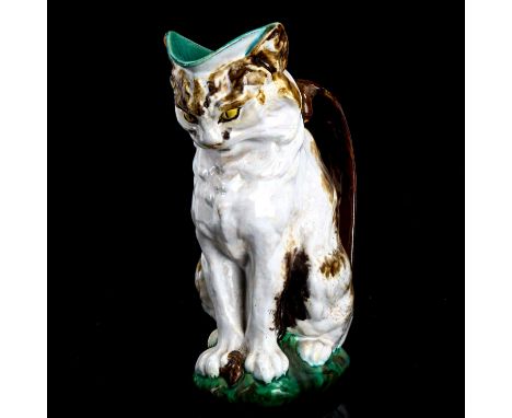A rare Mintons Majolica pottery figural cat jug, circa 1910, probably modelled by Paul Comolera, model no. 1924, height 25cmN