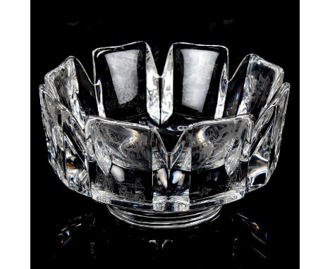 LARS HELLSTEN for ORREFORS - Sandart Corona bowl with castellated edge, panels decorated with park scenes, signed and dated, 