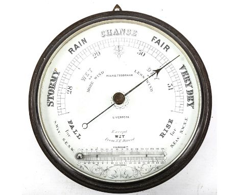 A Victorian Keen & Frodsham combination barometer / thermometer, in original metal case with bevelled glass, diameter 23cmSom