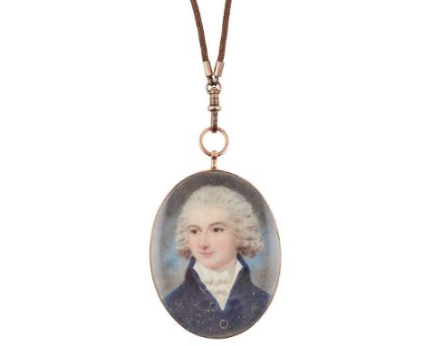 Y 18TH CENTURY ENGLISH SCHOOL  PORTRAIT MINIATURE OF A YOUNG MAN  oval, painted with watercolour and body colour on ivory, th