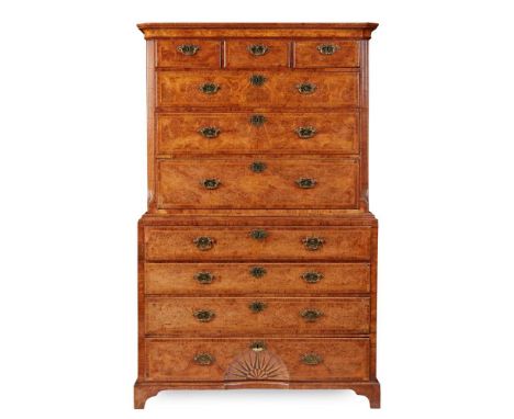 GEORGE II WALNUT SECRETAIRE CHEST-ON-CHEST EARLY 18TH CENTURY the moulded cornice above three short and three long crossbande