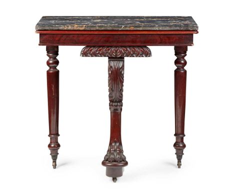 WILLIAM IV MAHOGANY AND PORTORO MARBLE TOPPED CONSOLE TABLE  EARLY 19TH CENTURY WITH ALTERATIONS  the rectangular marble top 