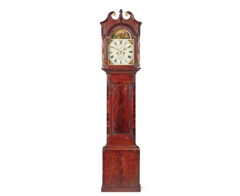 LATE GEORGE III MAHOGANY LONGCASE AUTOMATON CLOCK, BY W. GOULDEN, BISHOP'S NYMPTON EARLY 19TH CENTURY the hood with a swan ne