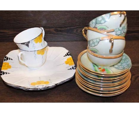 EARLY 20TH CENTURY HAND-PAINTED MELBA CHINA PART TEA SET with interesting yellow and black floral decoration; together with a