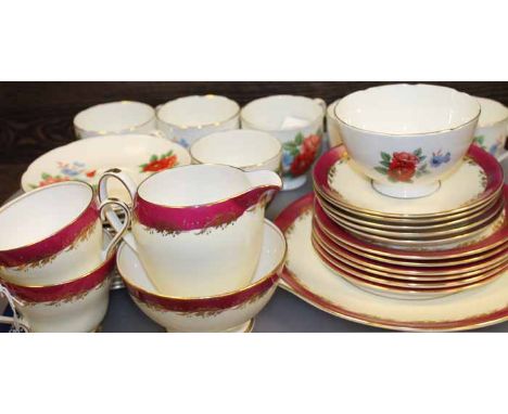 SHELLEY ACANTHUS PATTERN PART TEA SET
together with another Royal Grafton part tea set with red floral decoration 