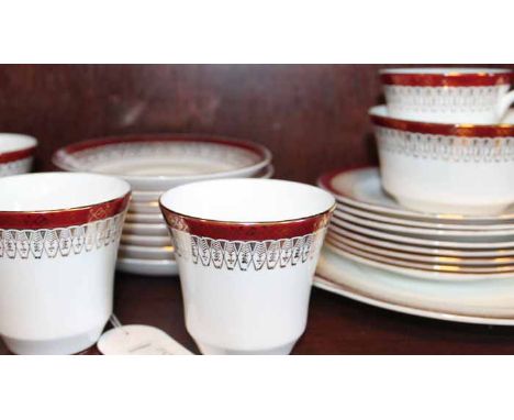 ROYAL GRAFTON 'MAJESTIC' TEA SERVICE
decorated with a maroon band with gilt highlights 