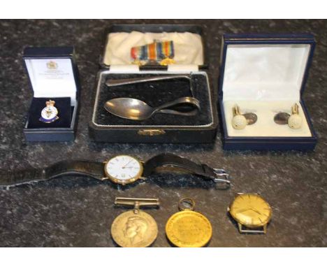 COLLECTION OF MEDALS, JEWELLERY AND WATCHES
including Rotary and Pilot men's watches, sterling silver and novelty golfing cuf